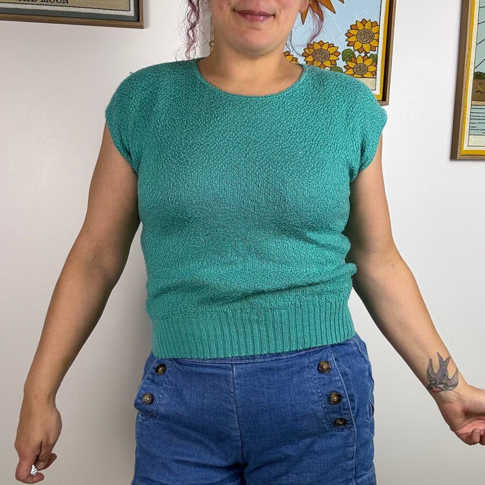 Vintage 80s teal green Barry & Me sweater Large